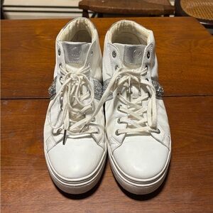 Michael Kors Women’s White Leather High Top Tennis Shoes Size 10 Medium FT 21G